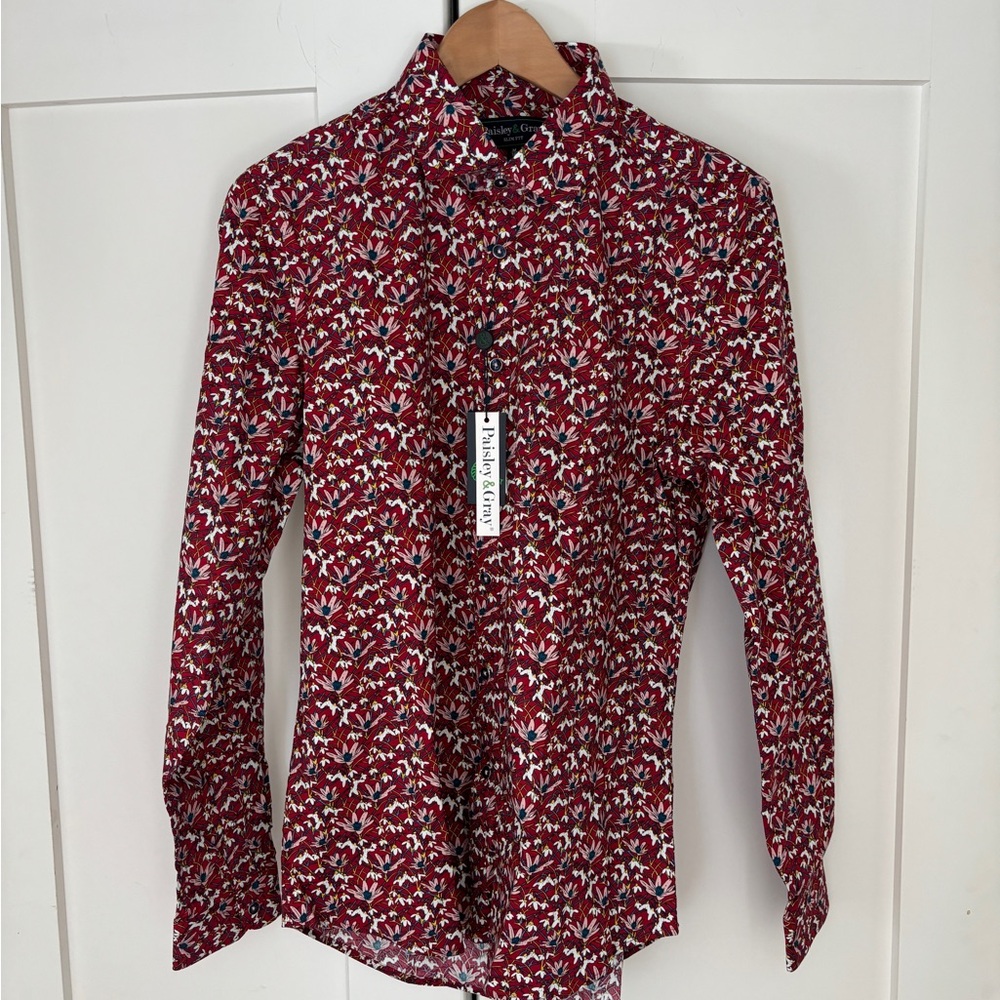 Paisley & Gray Red and White Floral Button Down Shirt